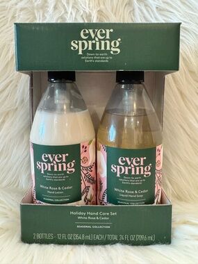 Ever Spring White Rose & Cedar Hand Soap & Lotion Set Holiday Care Set NEW